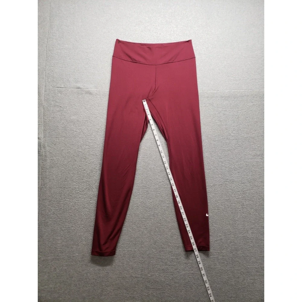 Nike Dri Fit Women Athletic‎ Leggings L Red High Waistband Pull On Logo Active